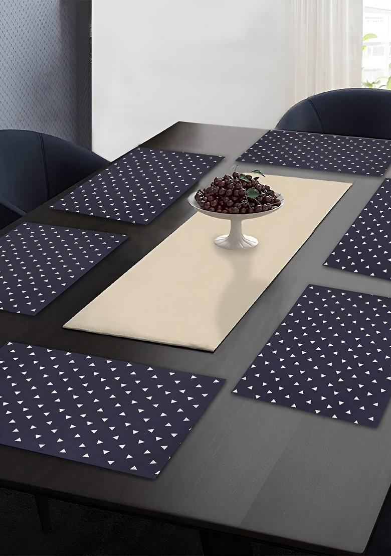 Blue And White 6 Pieces Geometric Printed Rectangle Cotton Table Placemats