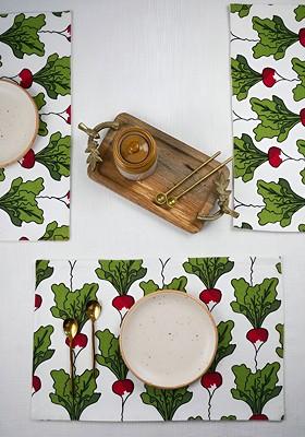 Green And White 4 Pieces Printed Rectangle Cotton Table Placemats