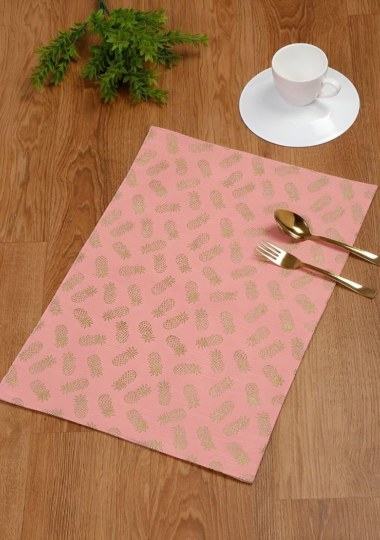 Pink And Beige 4 Pieces Printed Rectangle Cotton Table Placemats