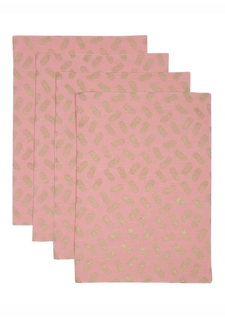 Pink And Beige 4 Pieces Printed Rectangle Cotton Table Placemats