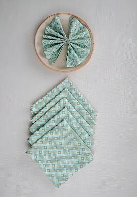 Green 6 Pieces Floral Printed Cotton Dinner Table Napkins