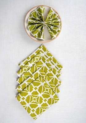 Green And White 6 Pieces Geometric Printed Cotton Table Napkins