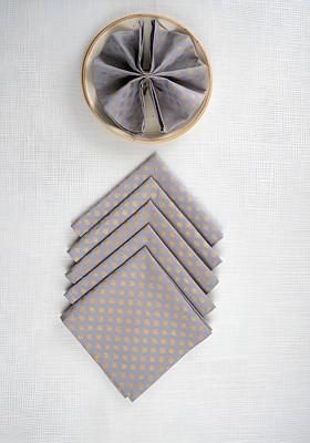 Grey And Brown 6 Pieces Floral Printed Cotton Dinner Table Napkins