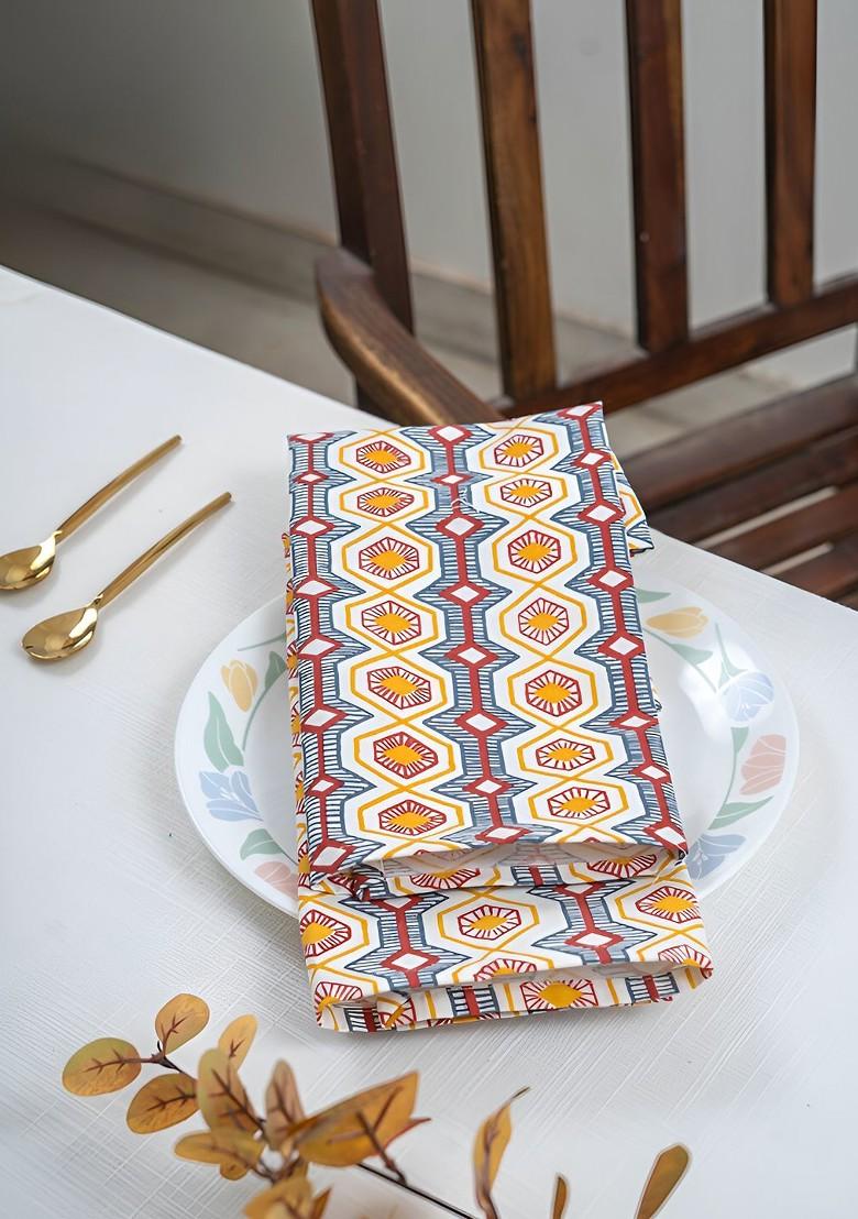 Beige And Blue 6 Pieces Abstract Printed Table Napkins