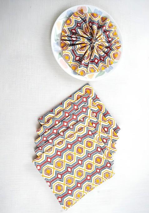 Beige And Blue 6 Pieces Abstract Printed Table Napkins