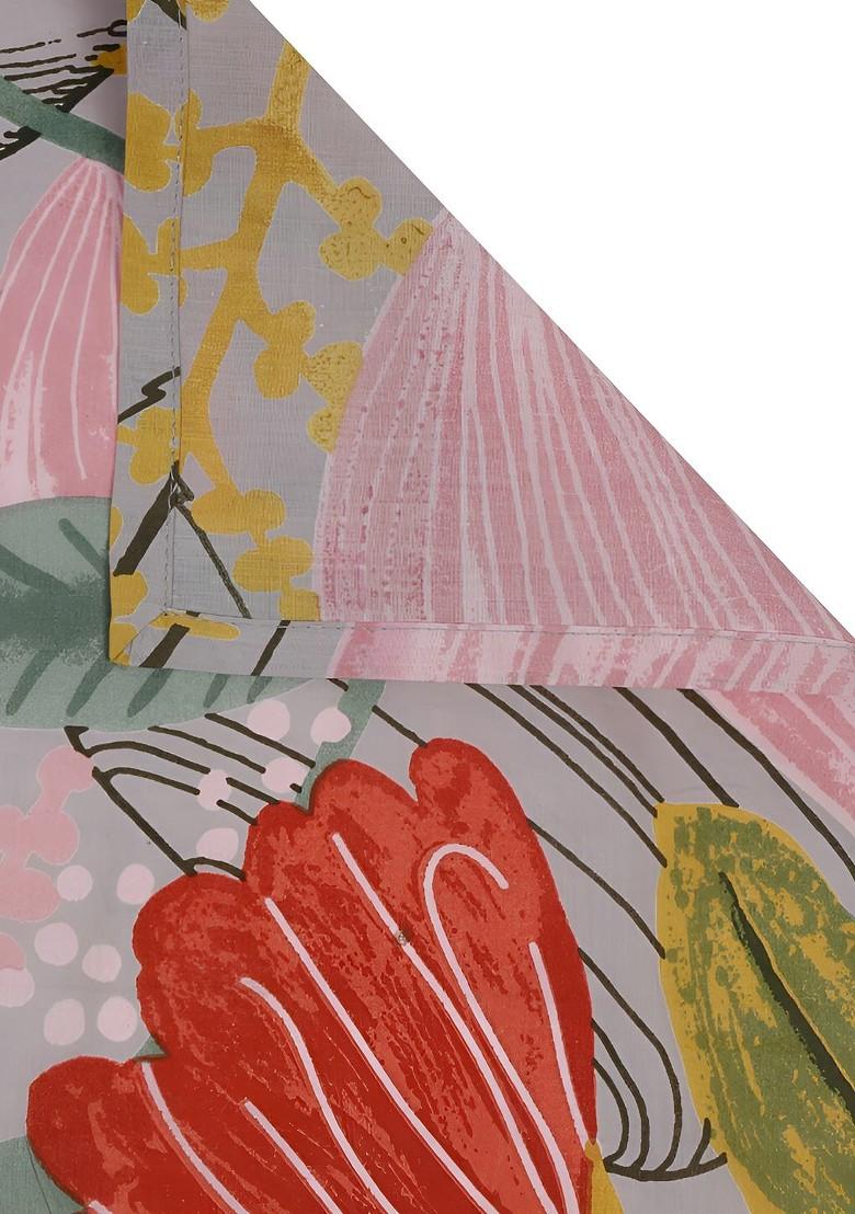 Grey And Pink 4 Pieces Floral Printed Cotton Dinner Table Napkins