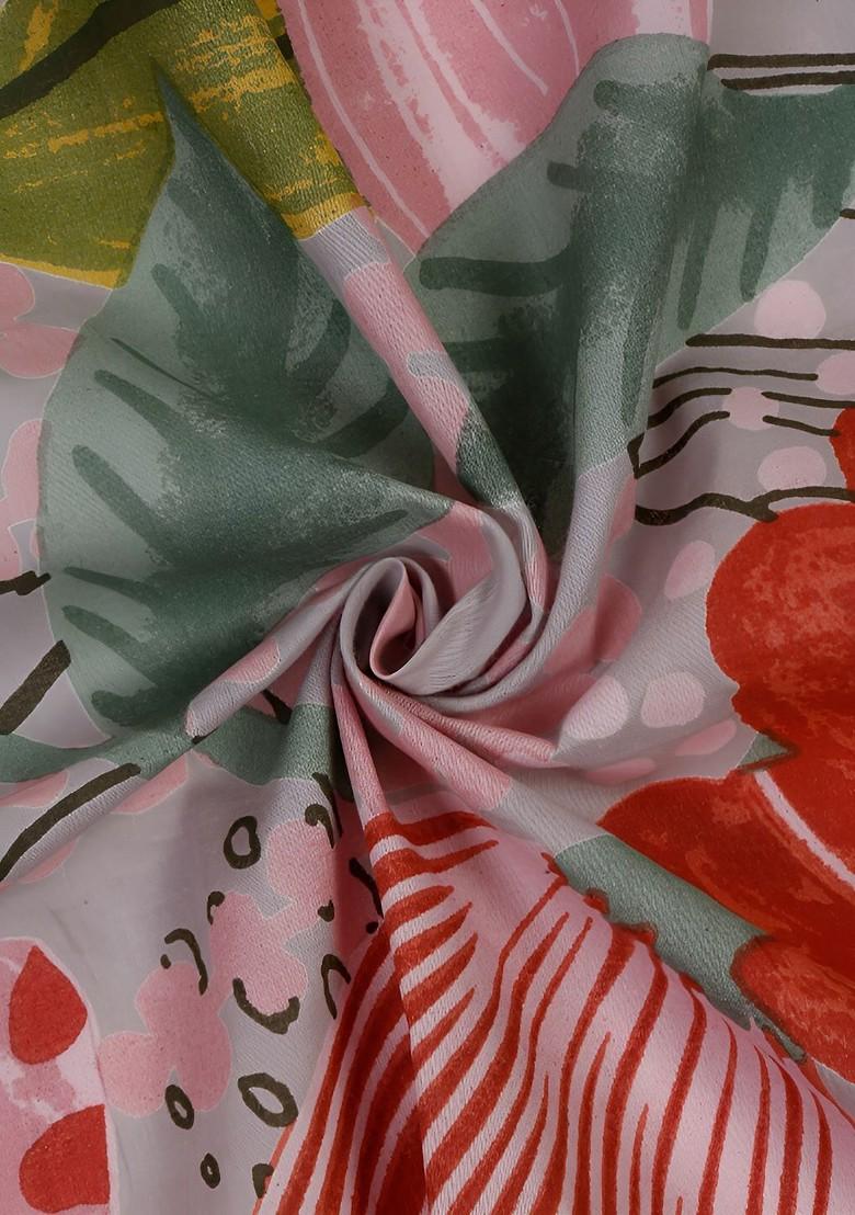 Grey And Pink 4 Pieces Floral Printed Cotton Dinner Table Napkins