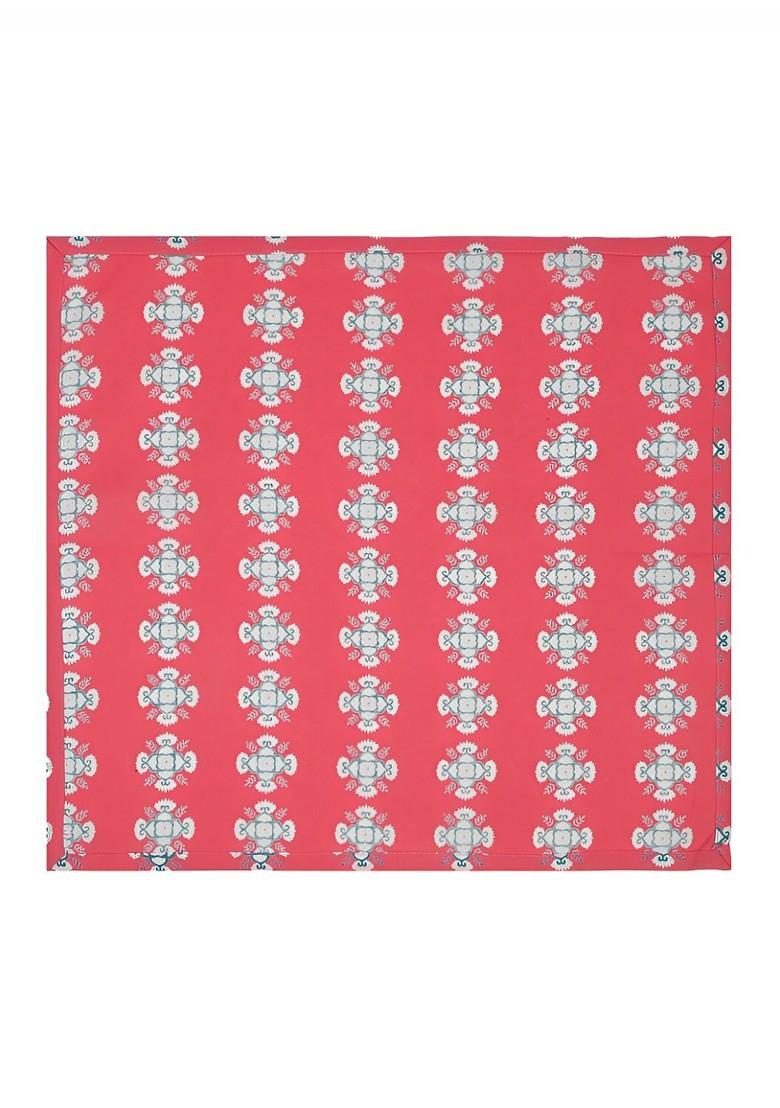 Pink And White 4 Pieces Geometric Printed Cotton Dinner Table Napkins