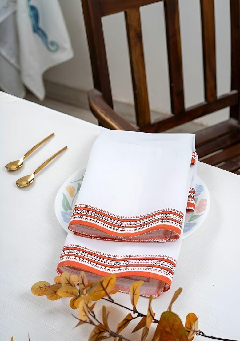 White And Red 6 Pieces Cotton Dinner Table Napkins