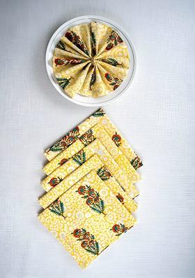 Yellow And Red 6 Pieces Floral Printed Cotton Dinner Table Napkins
