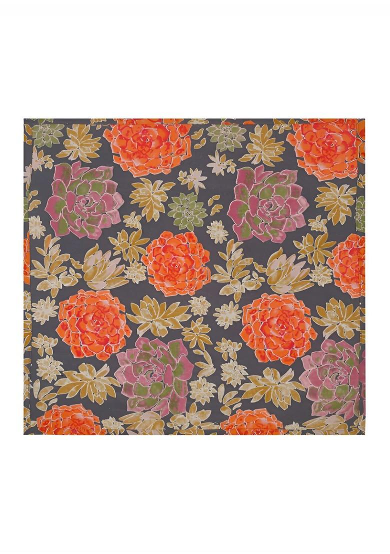 Grey And Beige 4 Pieces Floral Printed Cotton Dinner Table Napkins