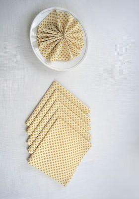 White And Yellow 6 Pieces Polka Dot Printed Cotton Dinner Table Napkins