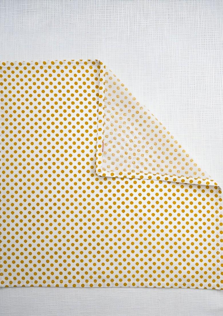 White And Yellow 6 Pieces Polka Dot Printed Cotton Dinner Table Napkins
