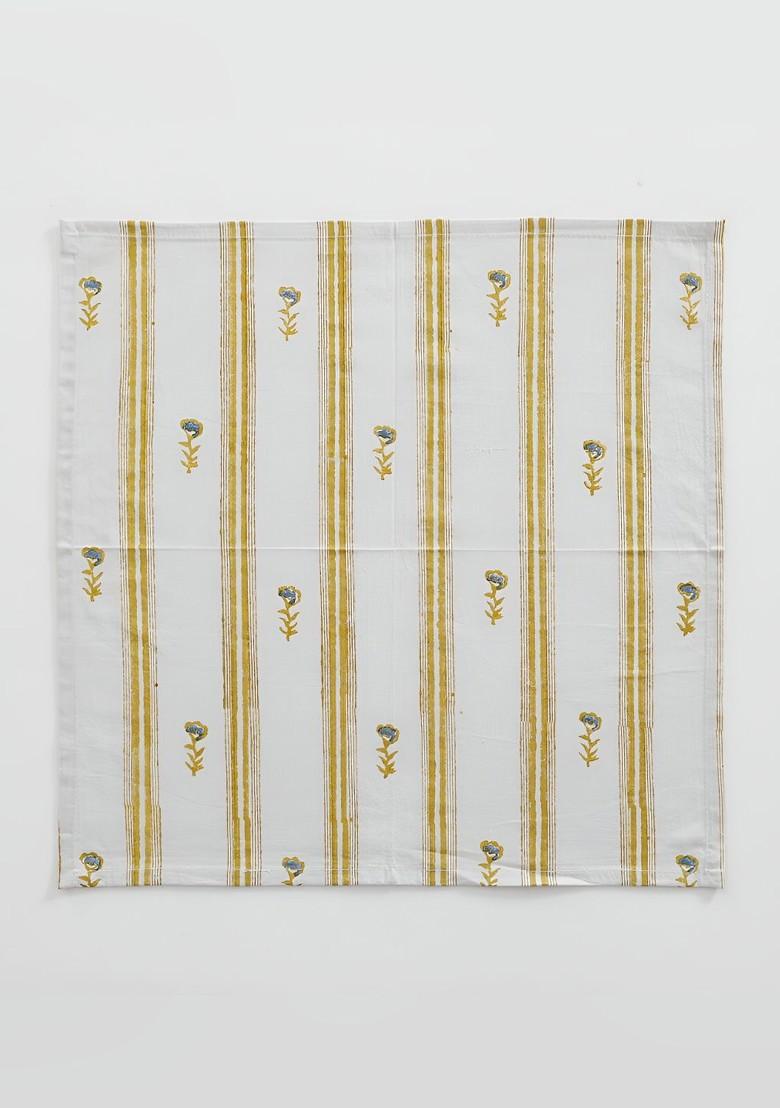 White And Yellow 6 Pieces Striped Cotton Dinner Table Napkins