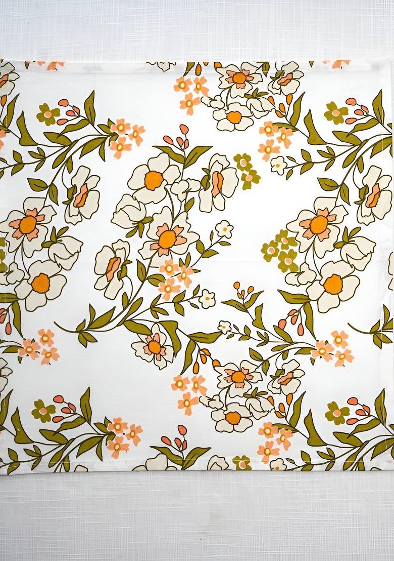 White And Green 6 Pieces Floral Printed Cotton Dinner Table Napkins