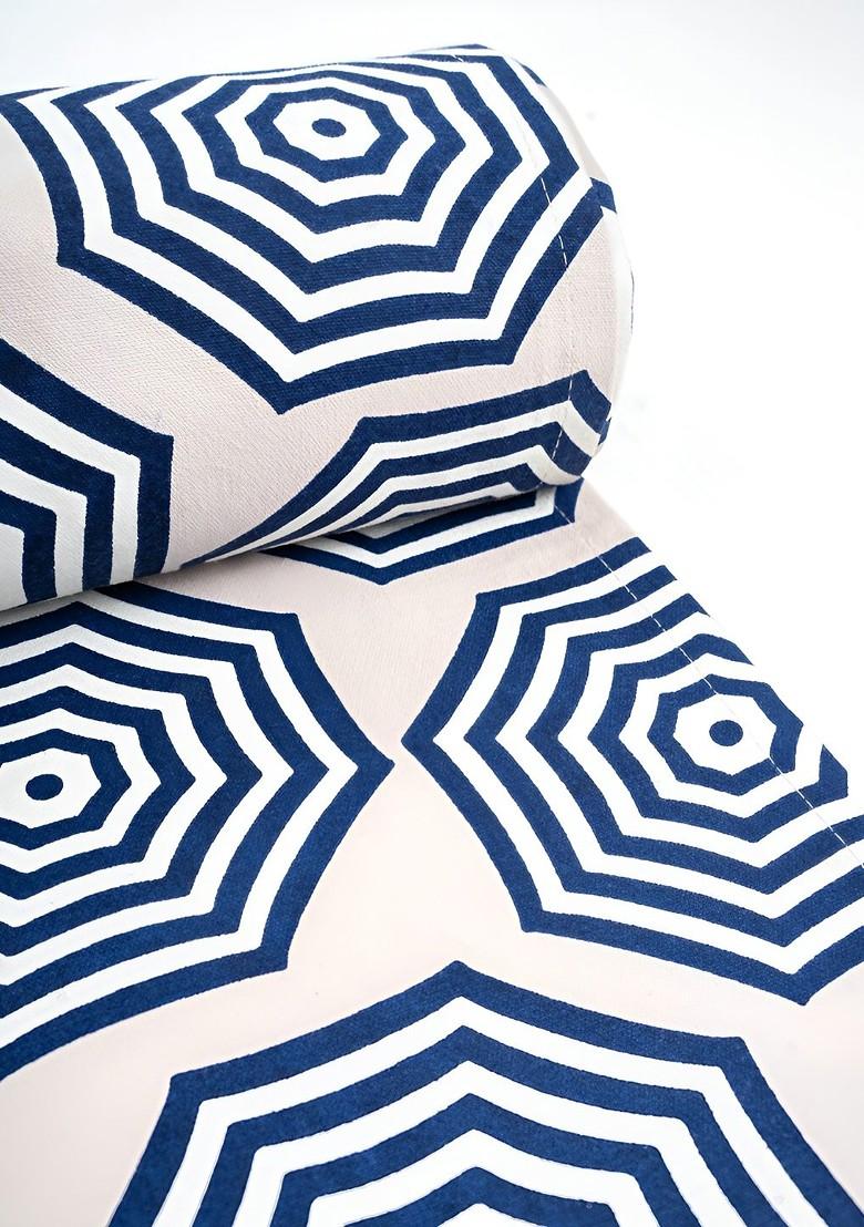Off White And Blue Geometric Printed Pure Cotton Table Runner