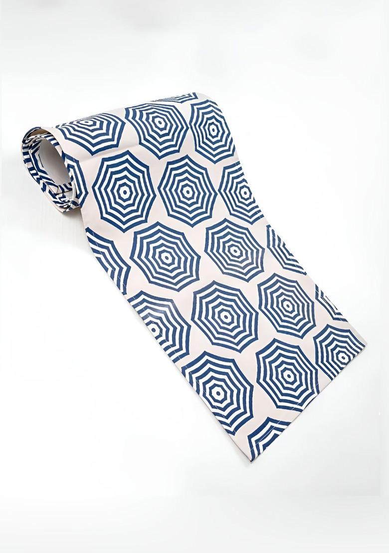 Off White And Blue Geometric Printed Pure Cotton Table Runner