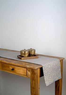 Blue And Gold Toned Ethnic Motifs Printed Pure Cotton Table Runner