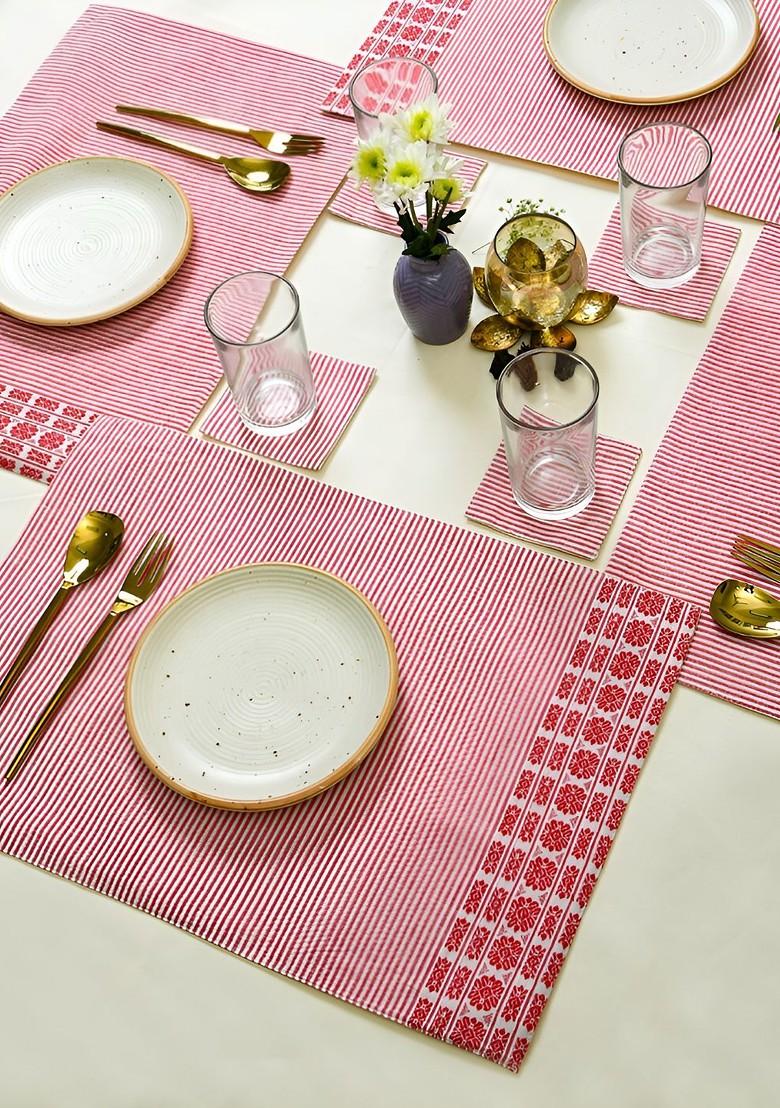 4Pcs Pink And White Stripe Printed Cotton Table Placemats