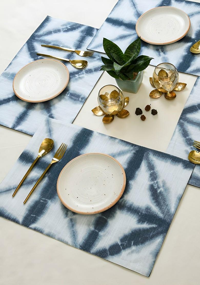 4Pcs Blue And Grey Printed Table Placemat