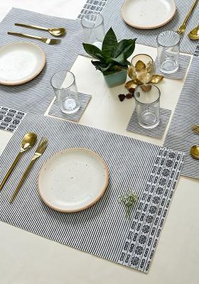 4Pcs Black And White Stripe Printed Cotton Table Placemats