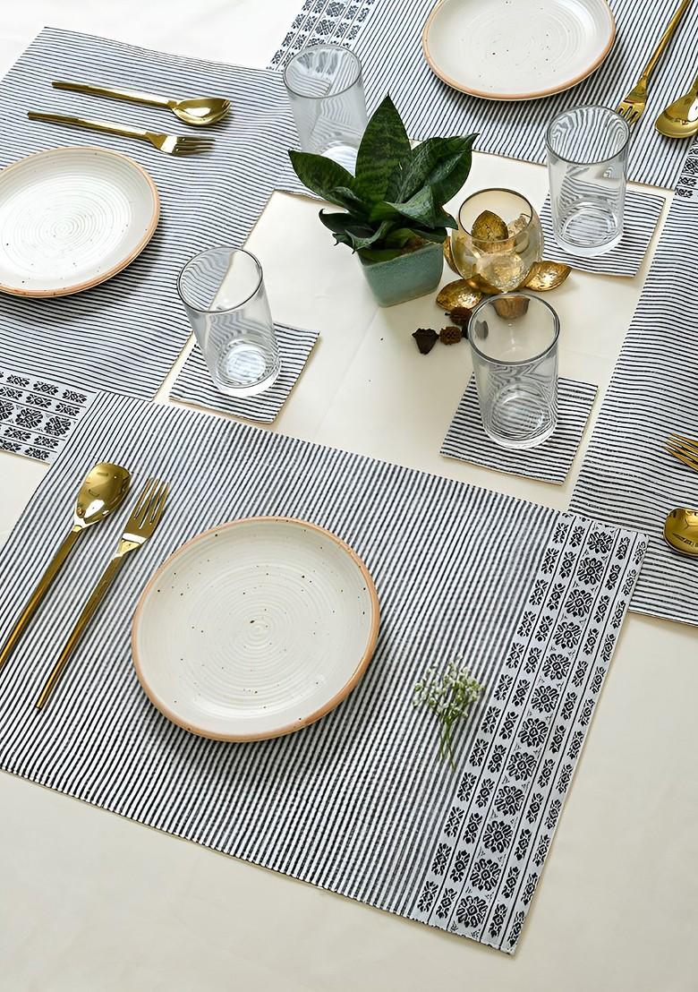 4Pcs Black And White Stripe Printed Cotton Table Placemats
