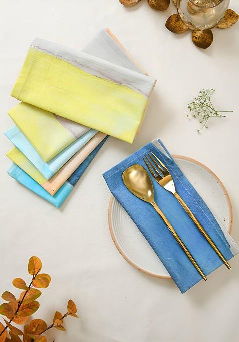 Yellow And Blue 6 Pieces Cotton Table Napkins