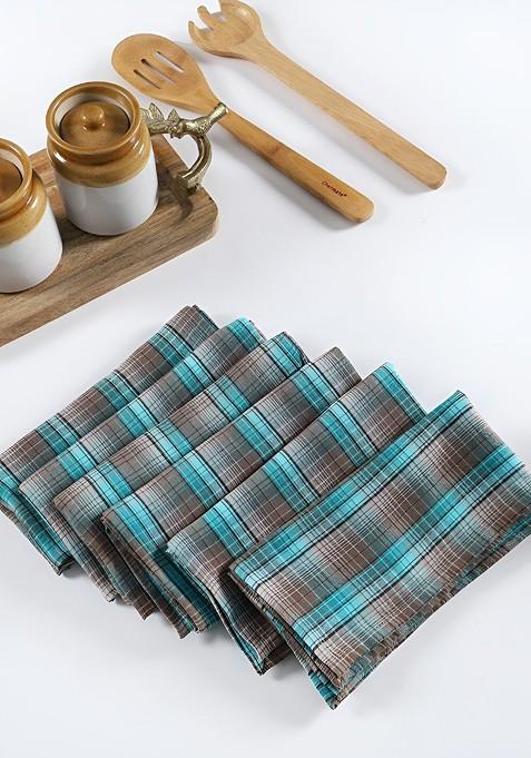 Blue And Grey Printed Cotton Table Napkins