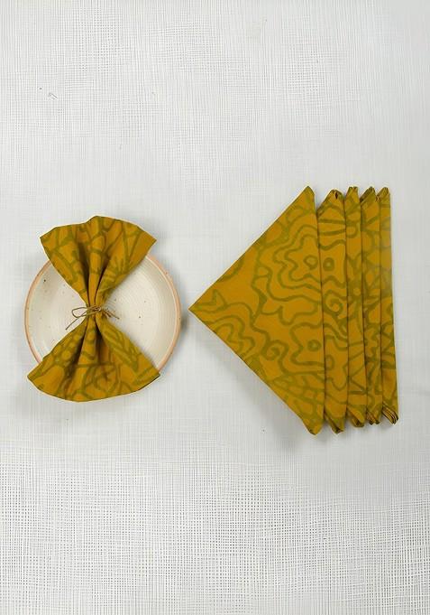 Yellow And Green 6 Pieces Printed Cotton Table Napkins