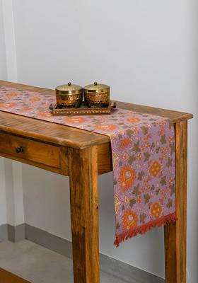 Red And Purple Floral Printed Rectangle Cotton Rectangle Table Runner