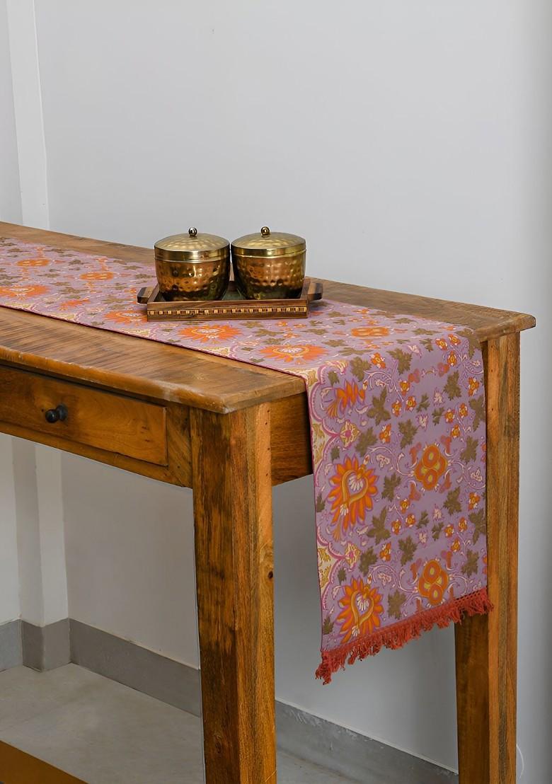 Red And Purple Floral Printed Rectangle Cotton Rectangle Table Runner
