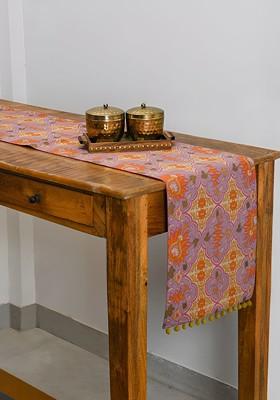 Grey And Purple Floral Printed Pure Cotton Rectangle Table Runner