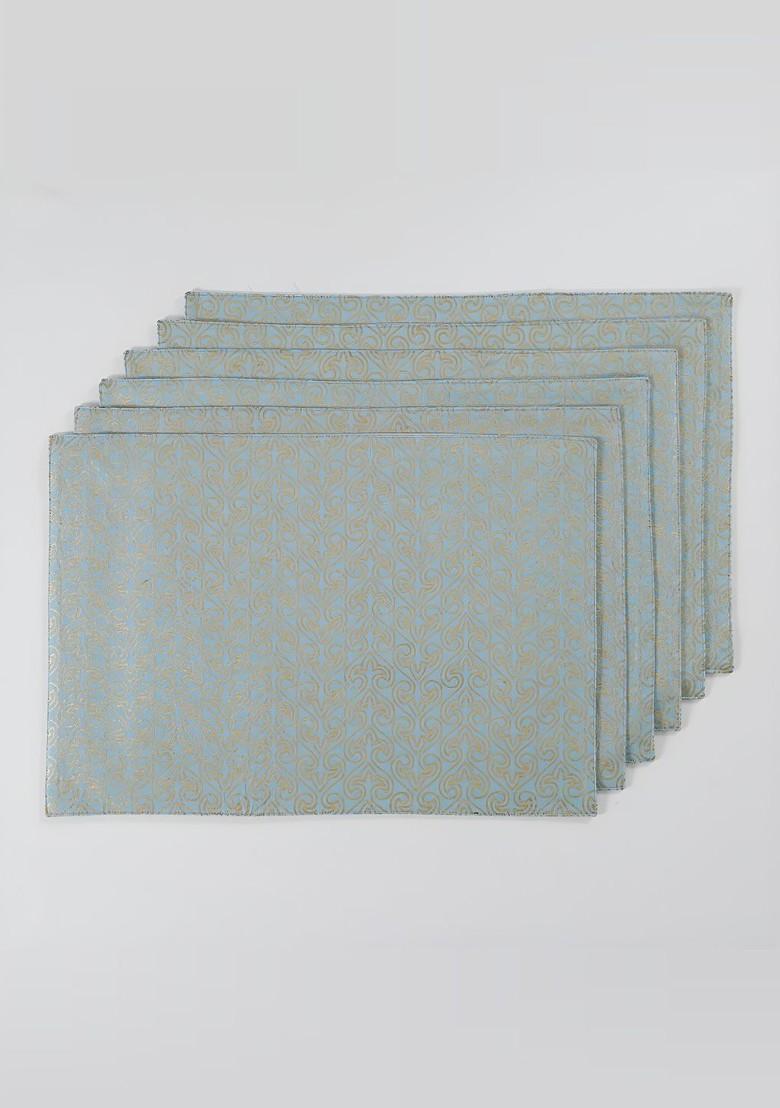 Light Blue 6 Pieces Printed Cotton Table Placemats