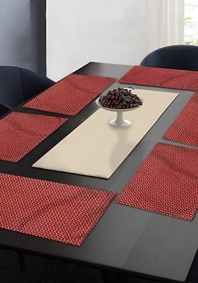 Maroon And Silver Toned 6 Pieces Printed Cotton Table Placemats