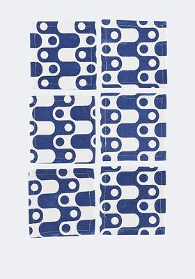 Blue And White 6 Pieces Printed Cotton Coasters