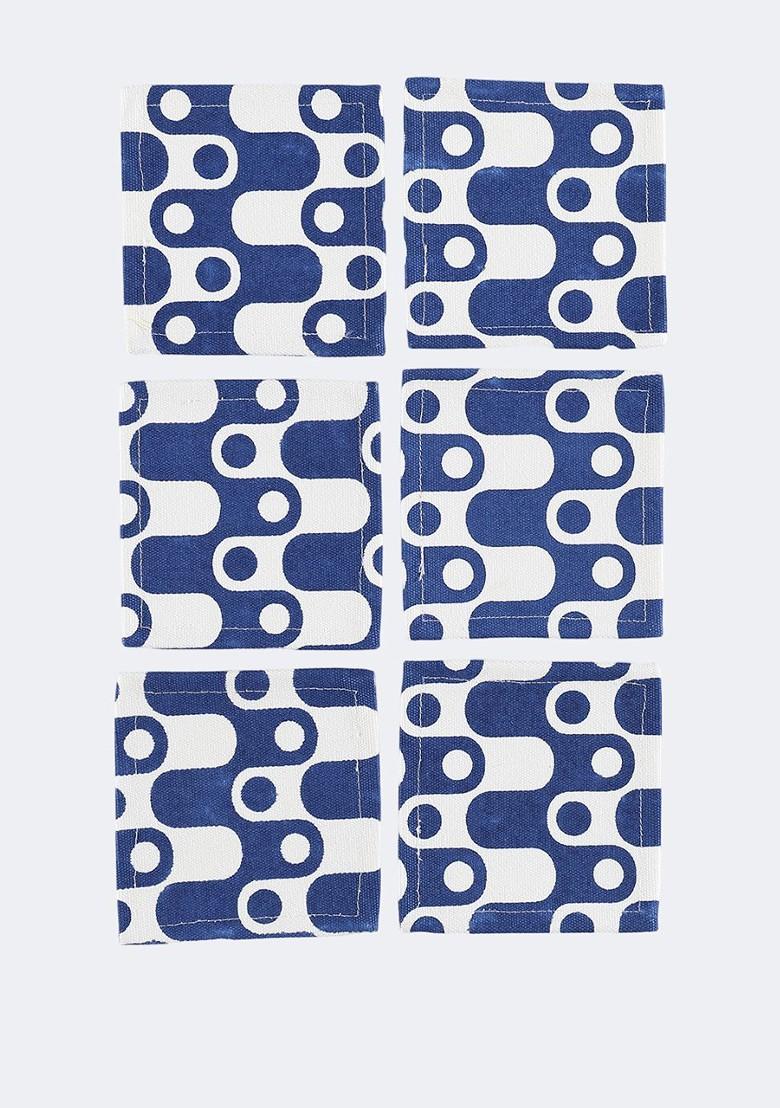 Blue And White 6 Pieces Printed Cotton Coasters