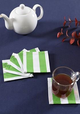 Green Andwhite 6 Pieces Striped Cotton Coasters