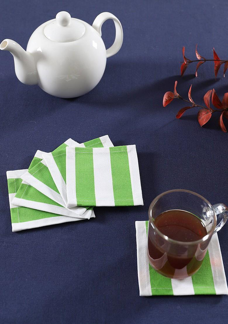 Green Andwhite 6 Pieces Striped Cotton Coasters
