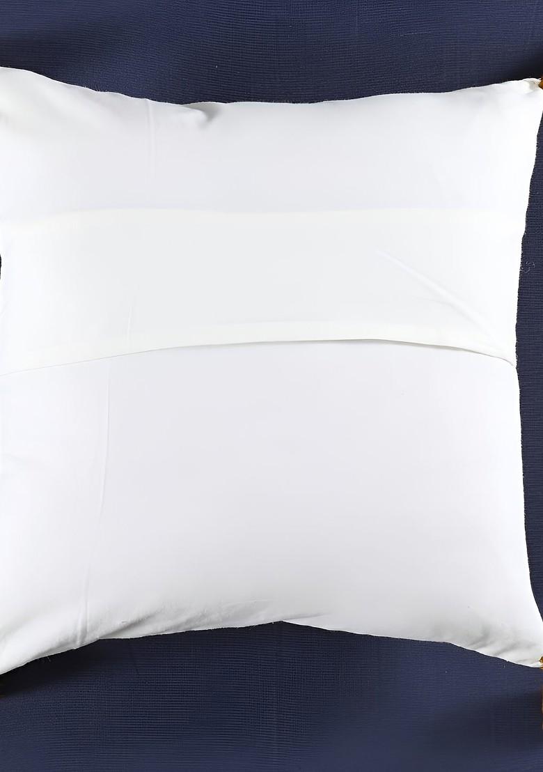 White And Mustard 2 Pieces Floral Embroidered Cotton Square Cushion Covers