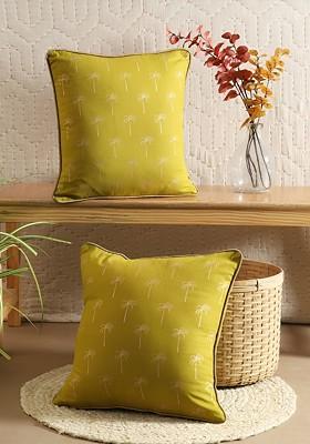 GoldToned And Off White 2 Pieces Cotton Square Cushion Covers