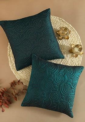 Green 2 Pieces Cotton Square Cushion Covers
