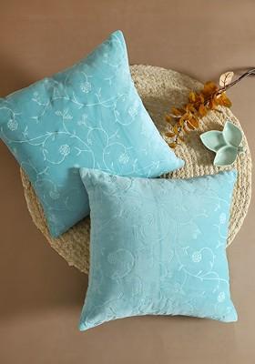 Blue 2 Pcs Embroidered Square Cotton Cushion Covers