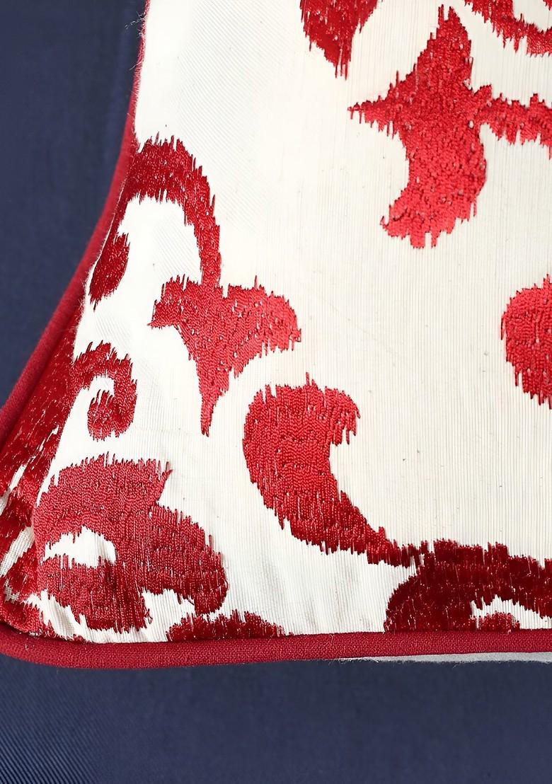 Red And White 2 Pcs Embroidered Square Cotton Cushion Covers