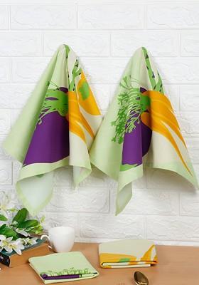 Green And Purple Printed Cotton Kitchen Towels