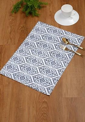 White And Blue 4 Pieces GeometricPrinted Cotton Table Placemats