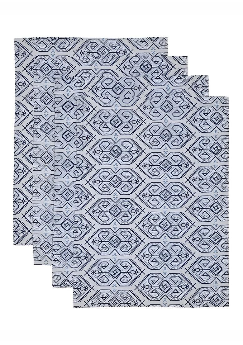 White And Blue 4 Pieces GeometricPrinted Cotton Table Placemats
