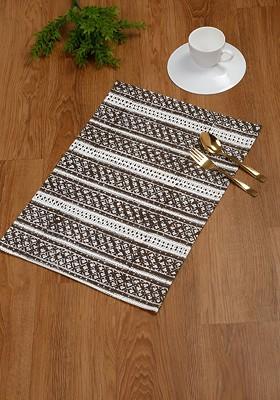 Brown And White 4 Pieces Striped Cotton Table Placemats