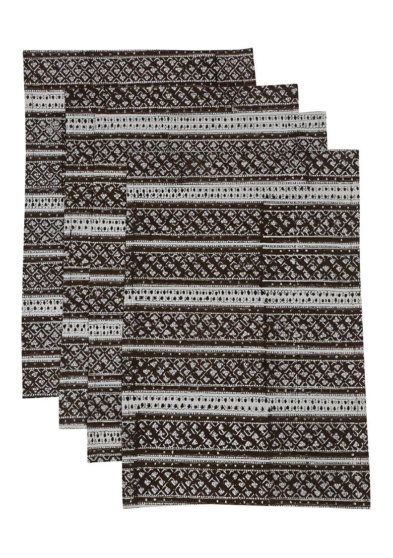 Brown And White 4 Pieces Striped Cotton Table Placemats