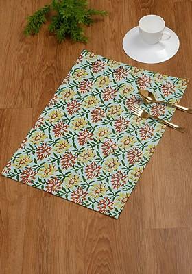 Green And Red 4 Pieces Floral Printed Cotton Table Placemats