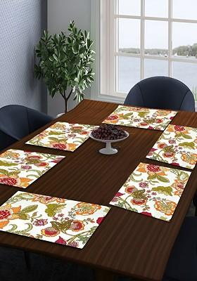 Red And Green 6 Pieces Floral Printed Cotton Table Placemats